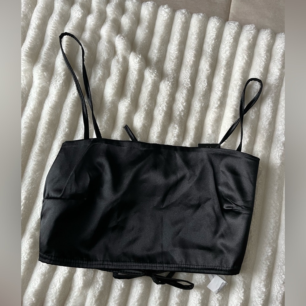NWT Nasty Gal Black Satin Top